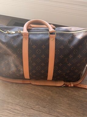 Louis Vuitton Brown Monogram Duffel with Tan Leather Trim 45 with bag fromLV